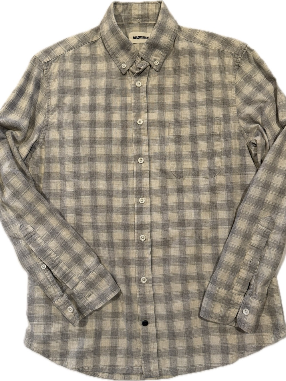 Taylor Stitch Jack Flannel Beige and Gray Plaid Button-Down Shirt 38